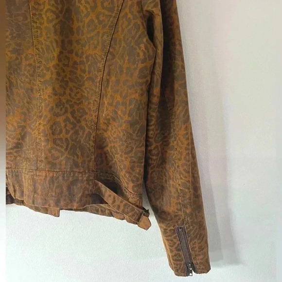 Kut From The Kloth Leopard Print Full Zip Cotton Blend Moto Jacket - Picture 8 of 12